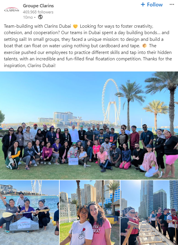 Groupe Clarins team building build boat outdoor activities
